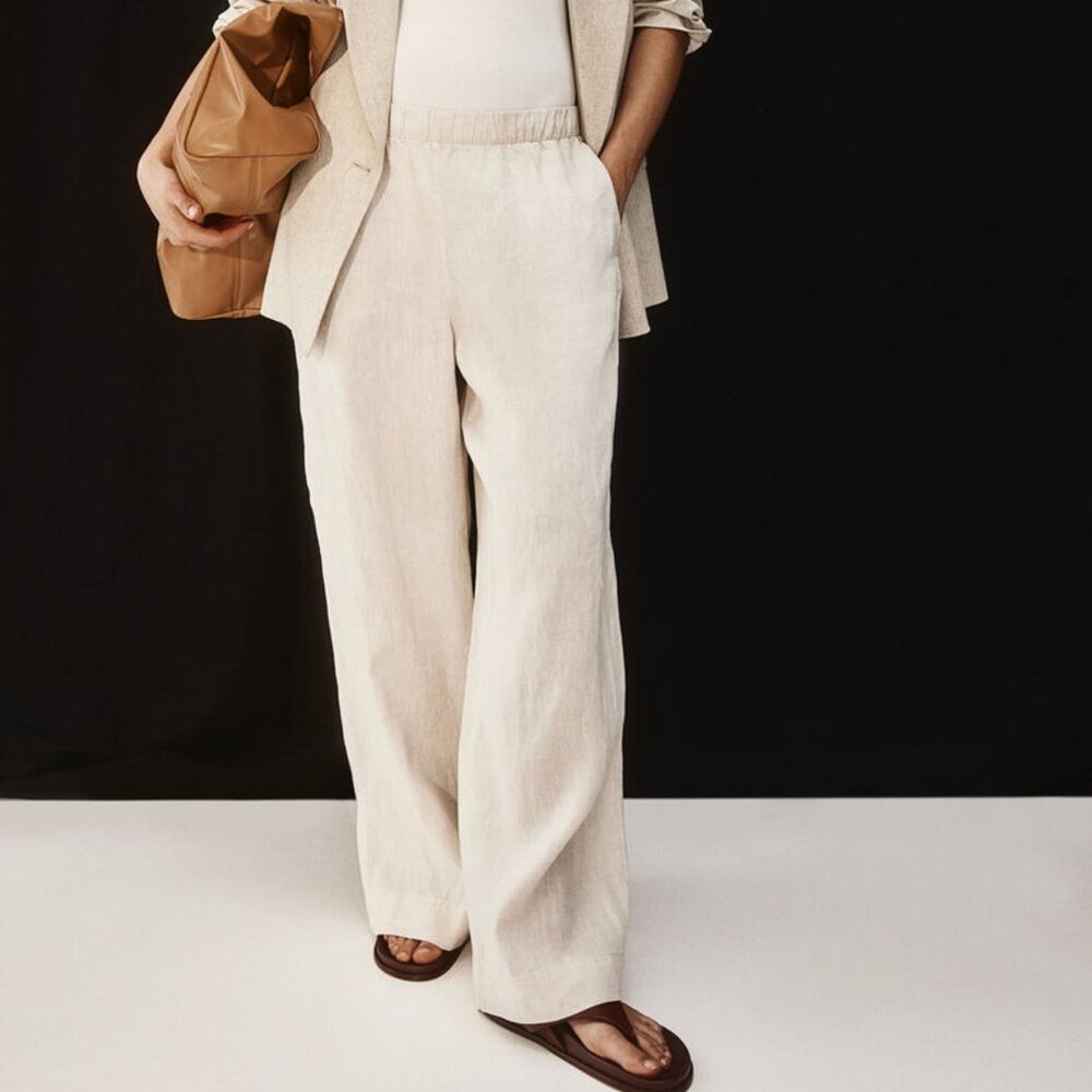 NWOT H&M Wide Leg Linen Raw Hem Pants Women S